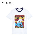 MO&Co.卡通蓝精灵图案圆领短袖休闲t恤针织衫女MA1632TEE14 moco