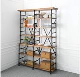 热卖客厅简易书架置物架现代简约落地实木书柜 美式复古创意铁艺