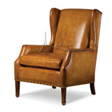 新款欧式美式沙发个性皮艺老虎椅单人实木沙发高背复古客厅休闲椅