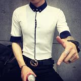 短袖男士衬衫 夏季新款男装 简约纯色立领衬衣服韩版修身大码寸衫