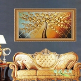 客厅挂画抽象现代欧式手绘油画餐厅玄关装饰画横版招财幸福发财树