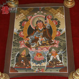 藏传佛教 尼泊尔矿物质颜料手绘莲花生大士佛唐卡 彩绘无装裱唐卡