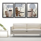 抽象三联平安花瓶装饰画 现代客厅沙发简约有框画 卧室餐厅壁挂画
