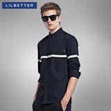 Lilbetter男士长袖衬衫2016春装新款修身衬衫条纹休闲长袖衬衣男