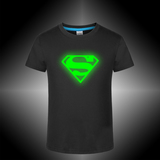 超级英雄蜘蛛蝙蝠侠美国队长超人时尚圆领男士运动短袖夜光T恤