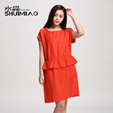 水淼大码女装新款夏装韩版亚麻修身专柜中长款连衣裙装S2046Y6501