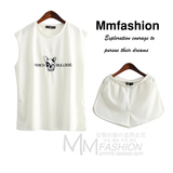 MMFS外贸原单女装运动套装女夏季两件套时尚潮T恤加短裤韩版夏季