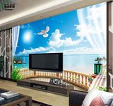 3d立体大型壁画电视沙发背景墙壁纸墙画空间延伸拓展海边阳台海景