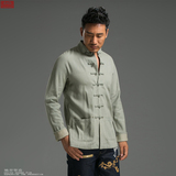 中国风复古牛仔布唐装男秋季外套长袖中式立领盘扣休闲时尚民族服