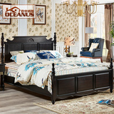 美式乡村全实木床1.5m1.8米复古奢华大床 欧式黑色双人床卧室家具