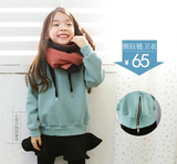 2015冬装新款女童加绒保暖卫衣儿童韩版侧拉链加厚打底衫中大童潮