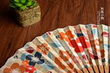 满36包邮Keika 出口日本订单日式和风竹柄棉布折扇 夏日的花与叶