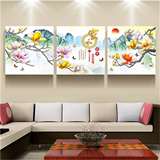 客厅玉兰花装饰画家和富贵冰晶玻璃画电视沙发背景墙三联无框壁画