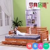 沙发床推拉两用小户型储物橡木组装简约现代成人木多功能沙发床