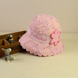 外贸春夏儿童帽子粉色花朵公主帽盆帽女童宝宝防晒遮太阳帽渔夫帽