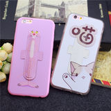 卡通粉红顽皮豹猫咪iPhone6s苹果6sPlus手机壳支架硅胶皮纹保护套