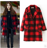 2015新款韩版冬羊毛呢外套女中长款直筒大码气质风衣加厚加棉大衣