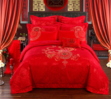 结婚四件套大红纯棉婚庆床上用品六 八 九 十件套全棉新婚床罩1.8