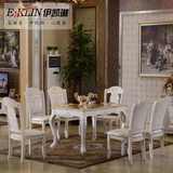 伊凯琳欧式大理石餐桌椅组合6人田园实木西餐桌长方形雕花描银
