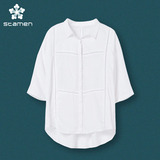 Stamen2016女装新款中长款白衬衫女短袖中袖镂空纯棉宽松百搭衬衣