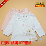 促销丽婴房正品儿童春装 米奇女童韩版长袖T恤蕾丝可爱打底白上衣