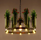 合悦创意咖啡厅餐厅吊灯现代简约酒瓶植物花盆盆栽休闲吧玻璃吊灯