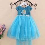 韩版夏款女童冰雪奇缘公主连衣裙子儿童夏装迪士尼送披风纯棉童装