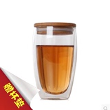 耐热玻璃杯双层星巴克水杯创意咖啡透明保温泡花茶牛奶杯子带竹盖