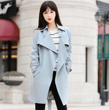 2016新款春秋装韩版修身显瘦大码中长款纯色长袖宽松女式风衣外套