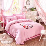 全棉卡通四件套纯棉儿童被套床单女孩绣花床上用品1.8m床粉色套件