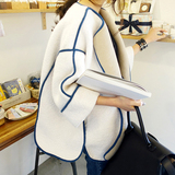 韩国代购2015韩版秋冬新款廓形宽松大码女装中长款羊羔毛呢子外套
