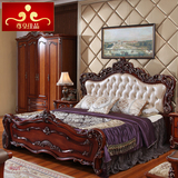 尊皇佳品 欧式床实木床美式双人床橡木白色真皮婚床框架高箱床1.8