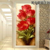 3D立体玄关壁纸壁画走廊过道墙纸装饰画 竖版 欧式 油画红花花卉