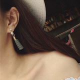包邮 韩版韩国 手工镶钻珍珠 绒皮流苏耳环 耳饰吊坠两用耳饰品女