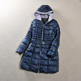 C53原单女冬装腰带修身加厚连帽针织帽绒里中长款棉衣1.24kg