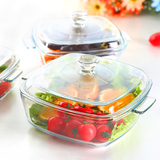 正品厨房钢化玻璃餐具汤煲方形玻璃碗汤碗微波炉专用有盖耐热包邮