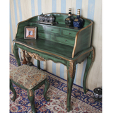 美式地中海复古绿琴台实木卧室梳妆写字台小户简约实用电脑桌书桌