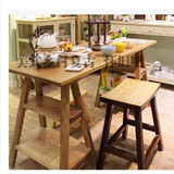 欧式美式乡村实木餐桌老松木复古书桌办公桌酒吧咖啡桌长桌会议桌