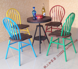 欧美式铁艺实木餐椅剑背椅孔雀椅餐厅椅咖啡厅椅子 彩色酒吧椅子
