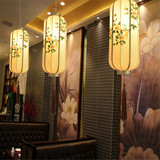 新中式长形布艺吊灯手绘餐馆客厅餐厅茶楼酒店工程会所过道灯具