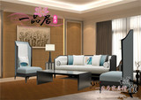 新中式水曲柳布艺沙发椅组合售楼处样板房客厅三人仿古整装禅家具