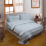 五彩条纹格子纯棉四件套全棉斜纹简约被套床单枕套1.5/1.8米通用