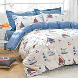 可爱帆船纯棉床品四件套儿童床单被套蓝色全棉家纺宜家男孩女孩子