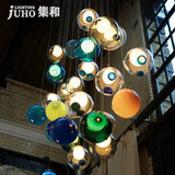 简约LED彩色玻璃球长楼梯吊线灯 个性创意别墅灯饰餐厅吊灯三头