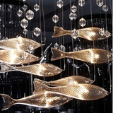 酒店中庭吊饰电镀鱼餐厅空中装饰品吊饰挂件创意玻璃群鱼家居软装