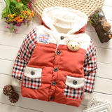 2015男童冬季新款加绒棉衣儿童格子外套0-1-2-3岁宝宝套棉衣服