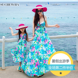 亲子装夏 母女装碎花连衣裙雪纺韩国海边度假波西米亚长裙沙滩裙