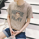 日系卡通字母印花短袖T恤潮流青少年韩版修身圆领半截袖男体恤衫