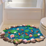 个性创意卫生间浴室地板地砖贴纸3D圆形荷花池墙贴纸走廊门口装饰