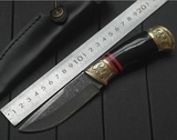 大马士革钢刀材双铜头羊角高档礼品盒包收藏小直刀DKH36 户外刀具